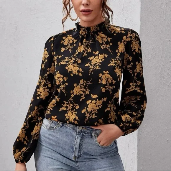 SHEIN | Frill Neck Floral Top - Picture 1 of 10